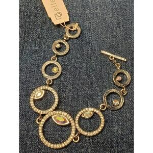 Ellen Mann Bracelet Silver‎ Tone Crystal Geometric Link Toggle 7 3/4"